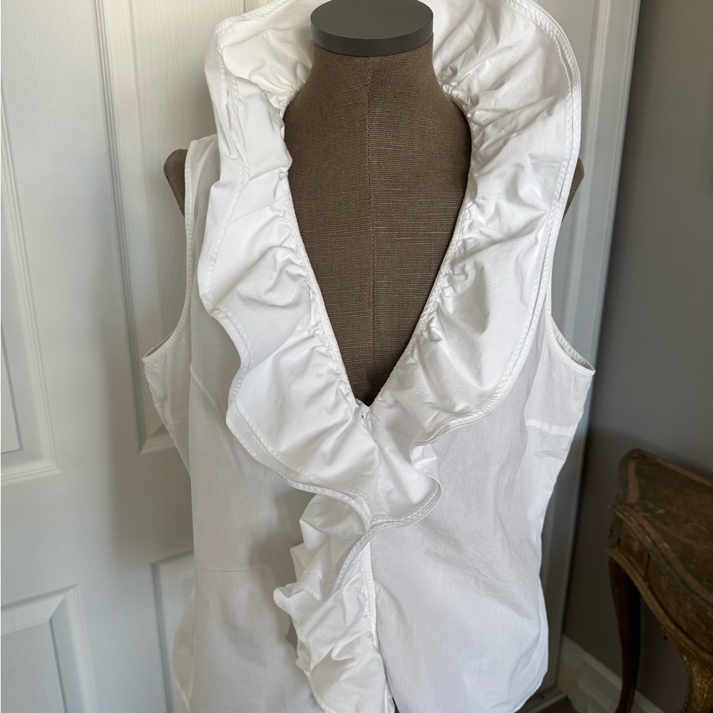 Ralph Lauren White Ruffled Sleeveless Blouse